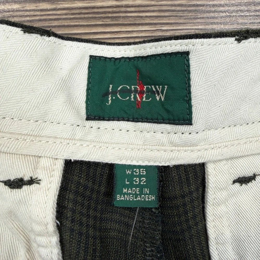 J.Crew Mens Size 35x32 100% Linen Pants Brown Olive Green Glen Plaid CA092 NEW